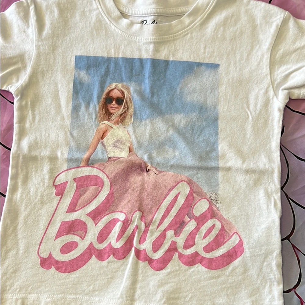 Barbie White and Pink Short Sleeve Tee with Graphic Design
